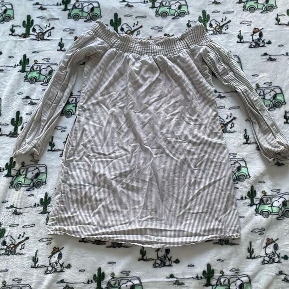 Express pin stripe mini off shoulder summer womens dress size M - Picture 1 of 10